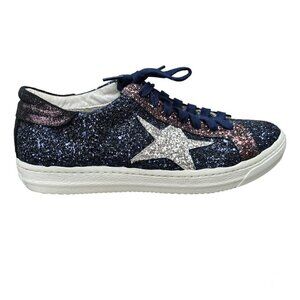 Crown Made In Italy Stella Blue Glitter Star Sneakers